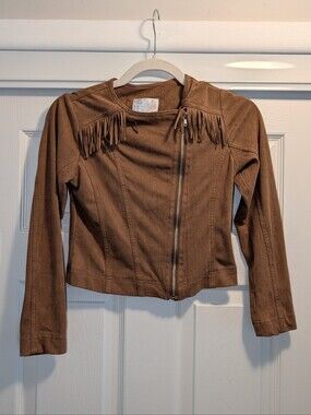 Justice Brown Suede-Look Fringe Jacket